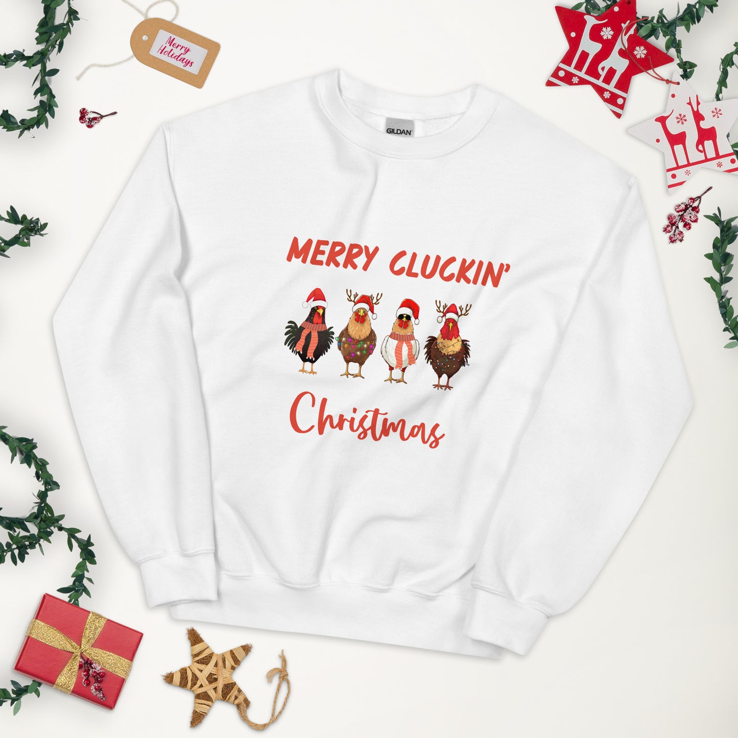 Merry Cluckin' Christmas Unisex Sweatshirt With Athletic Ribbed Knit Collar - Perfect Chicken Lovers' Xmas Apparel