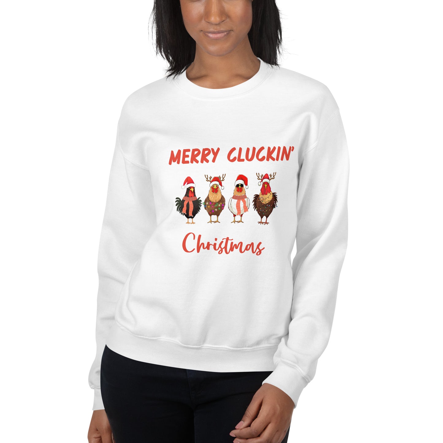 Merry Cluckin' Christmas Unisex Sweatshirt With Athletic Ribbed Knit Collar - Perfect Chicken Lovers' Xmas Apparel