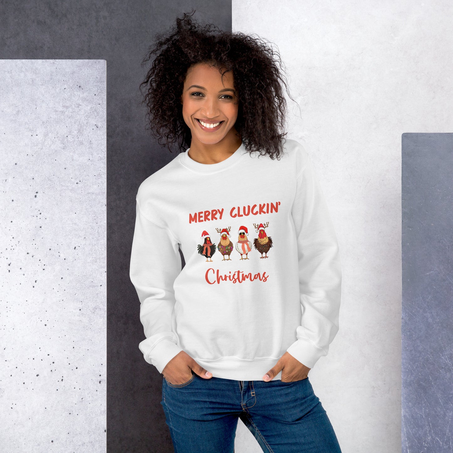 Merry Cluckin' Christmas Unisex Sweatshirt With Athletic Ribbed Knit Collar - Perfect Chicken Lovers' Xmas Apparel