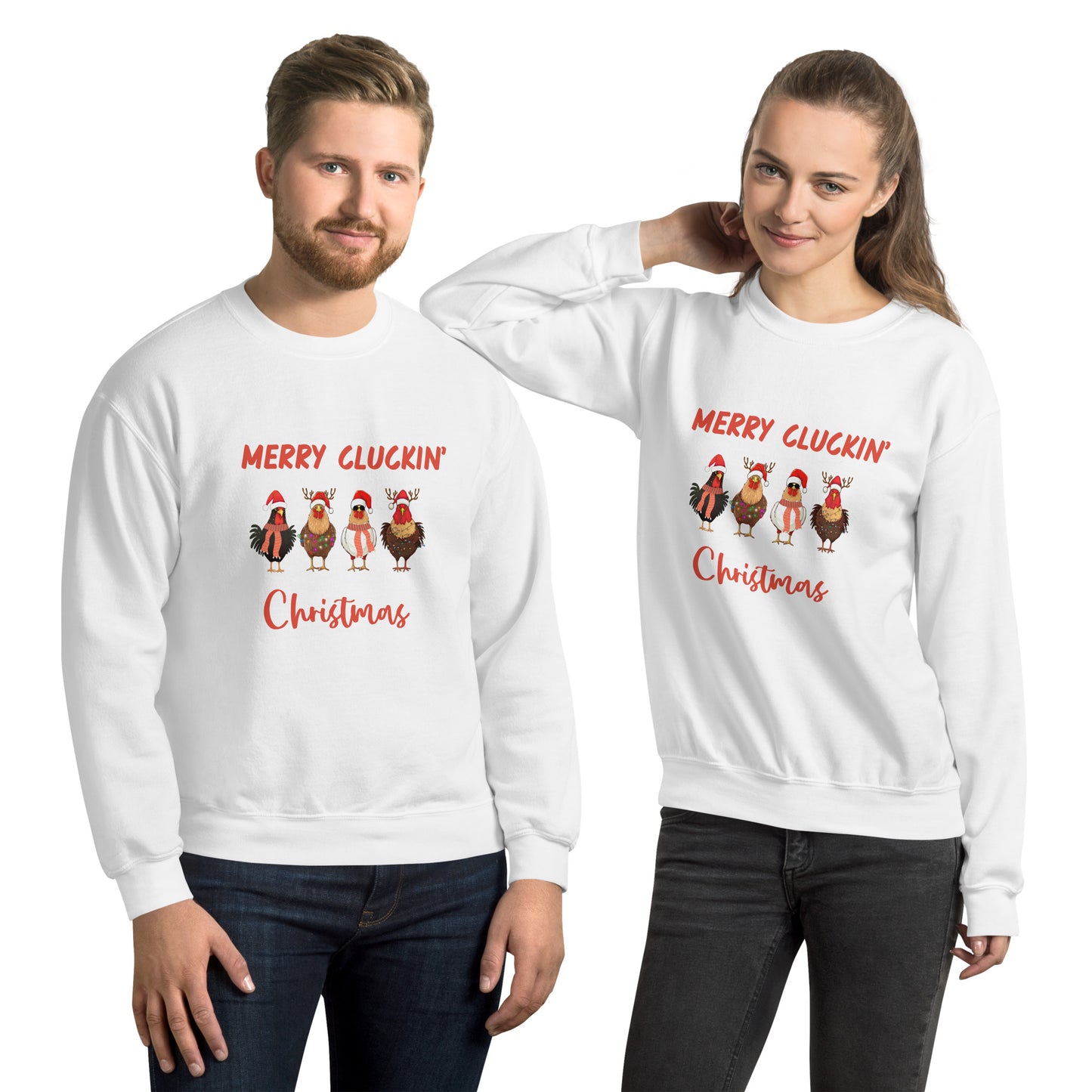 Merry Cluckin' Christmas Unisex Sweatshirt With Athletic Ribbed Knit Collar - Perfect Chicken Lovers' Xmas Apparel