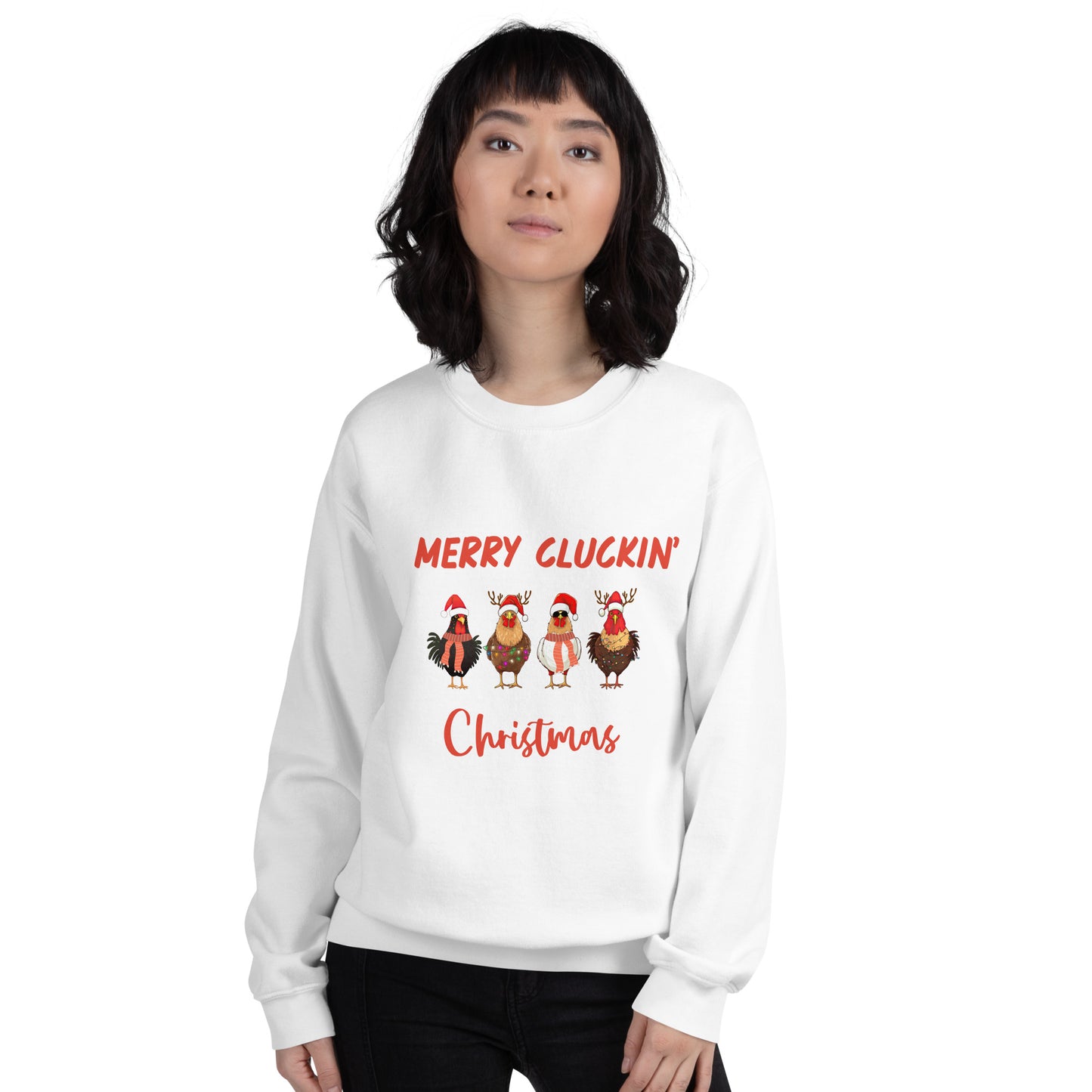 Merry Cluckin' Christmas Unisex Sweatshirt With Athletic Ribbed Knit Collar - Perfect Chicken Lovers' Xmas Apparel