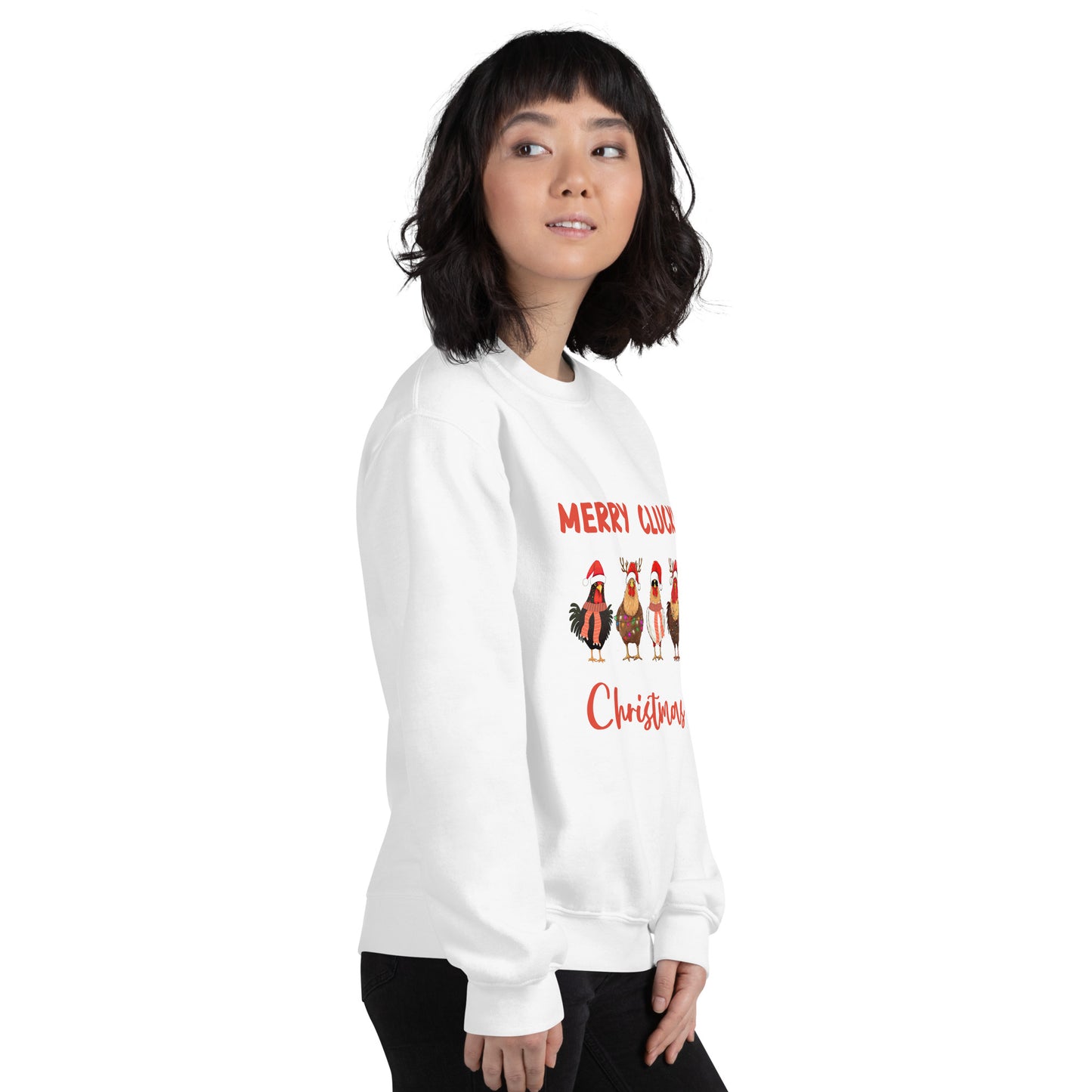 Merry Cluckin' Christmas Unisex Sweatshirt With Athletic Ribbed Knit Collar - Perfect Chicken Lovers' Xmas Apparel