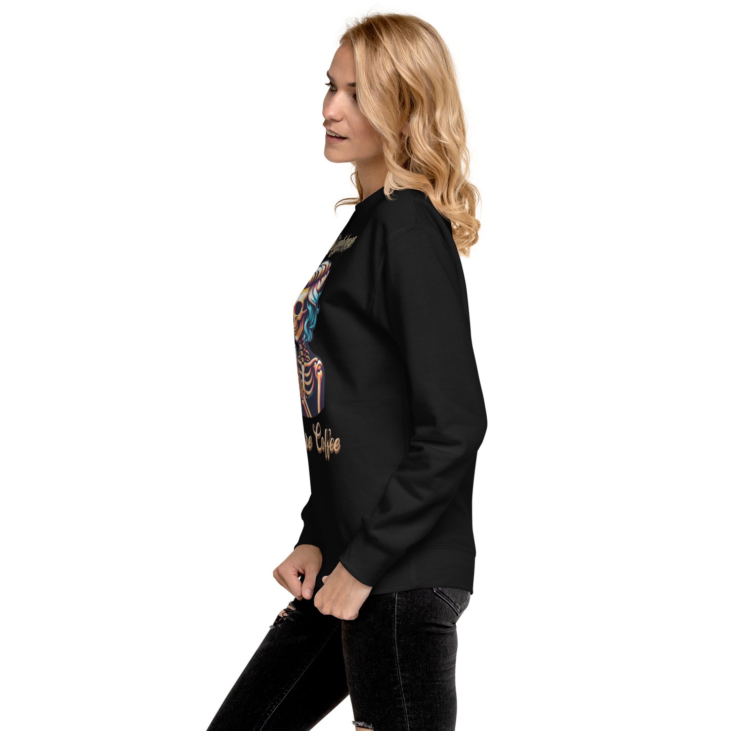 A Nightmare Before Coffee Female Skeleton Sweatshirt, Coffee Lover, Graphic Sweatshirt