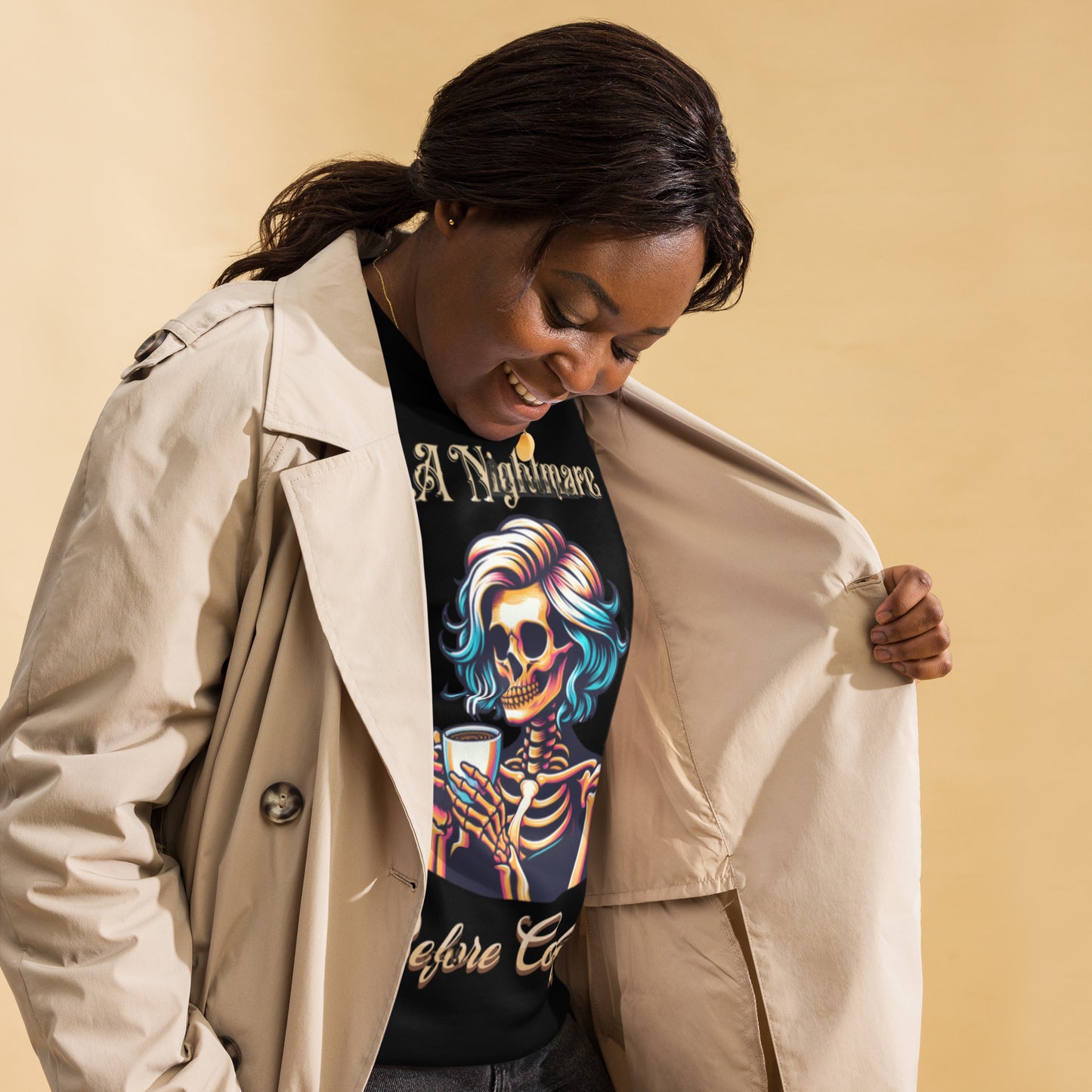 A Nightmare Before Coffee Female Skeleton Sweatshirt, Coffee Lover, Graphic Sweatshirt