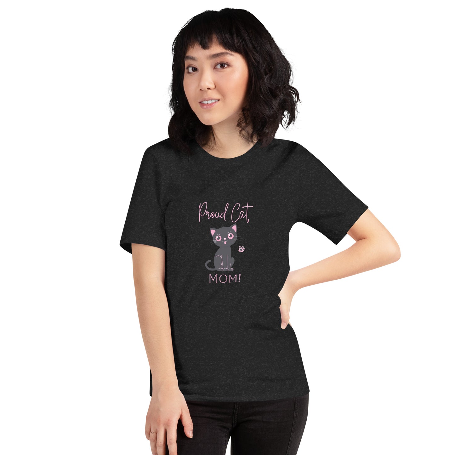 Proud Cat Mom Bella + Canvas T-Shirt, Black and pink cat design, mother's day, gift, cat lady, cat lover, cat mom