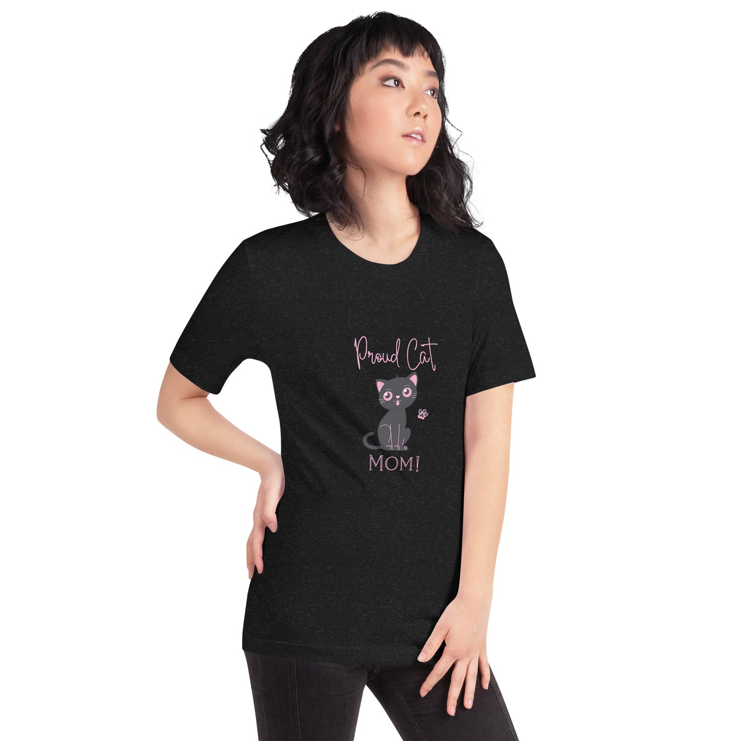 Proud Cat Mom Bella + Canvas T-Shirt, Black and pink cat design, mother's day, gift, cat lady, cat lover, cat mom