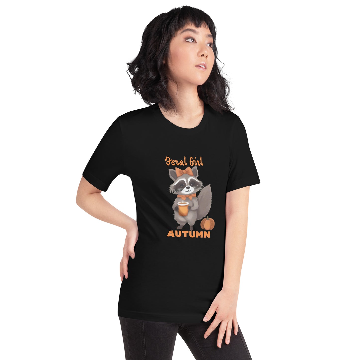 Comfy Cozy Fall Tee | Feral Girl Autumn Raccoon Print Shirt for Ladies | Seasonal Wear