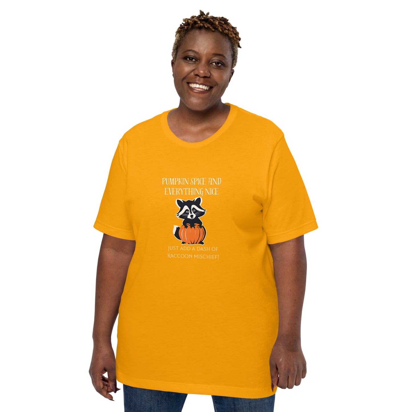 Pumpkin Spice and Everything Nice Add a Dash of Raccoon Mischief T-Shirt, Fall Graphic Tee