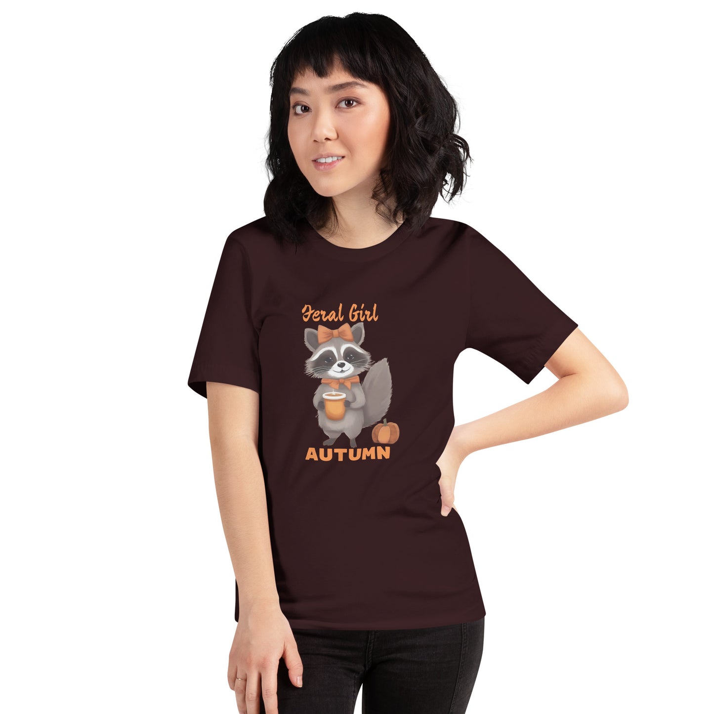 Comfy Cozy Fall Tee | Feral Girl Autumn Raccoon Print Shirt for Ladies | Seasonal Wear