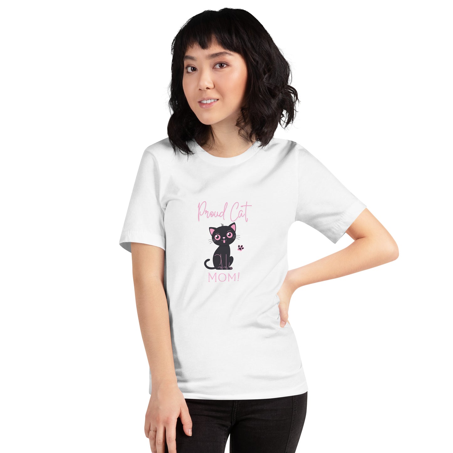 Proud Cat Mom Bella + Canvas T-Shirt, Black and pink cat design, mother's day, gift, cat lady, cat lover, cat mom