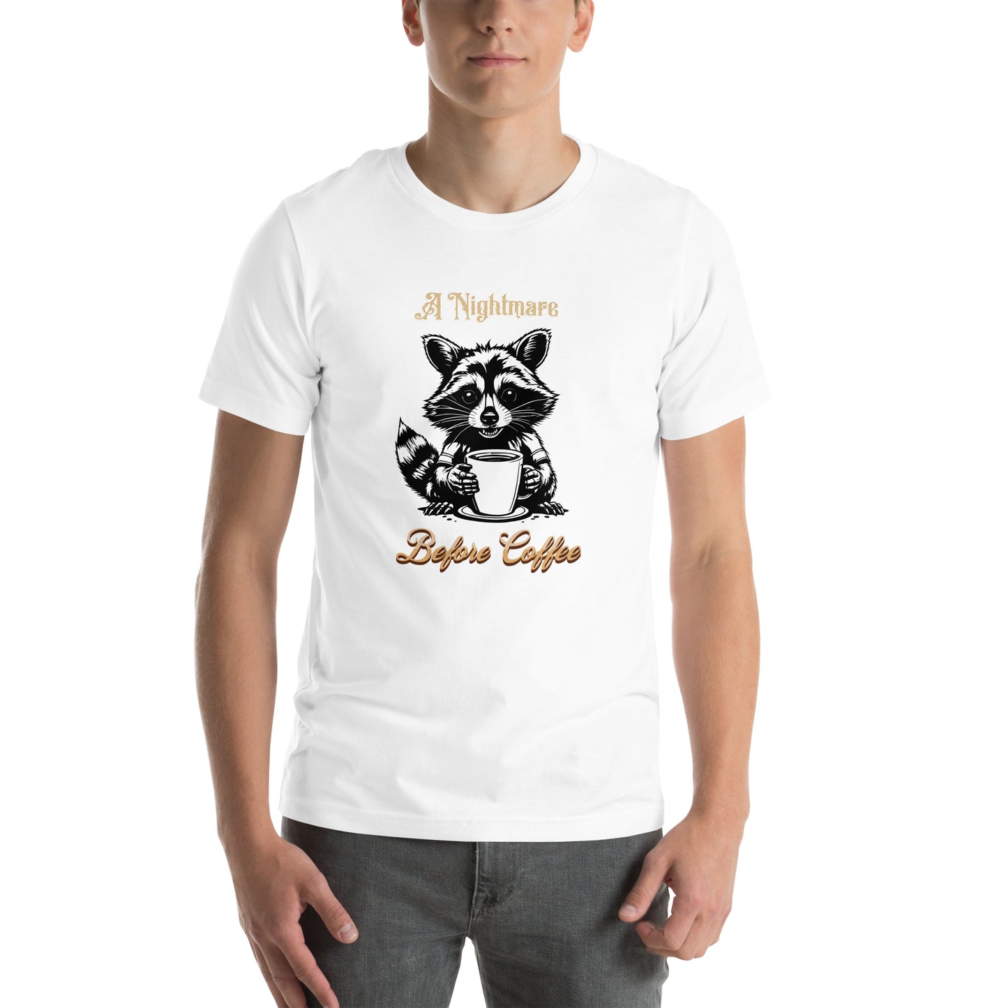 A Nightmare Before Coffee Raccoon Unisex T-Shirt, Funny Coffee Shirt, Coffee Lover Gift, Graphic Tee