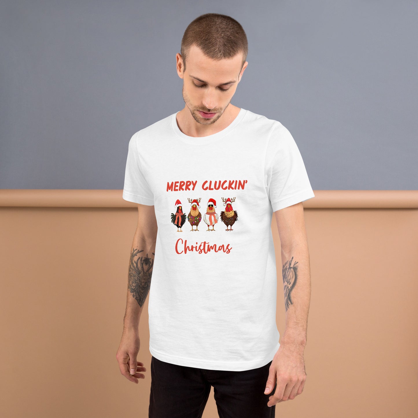 Merry Cluckin' Christmas Funny Chicken T-Shirt - Bella + Canvas-Unisex