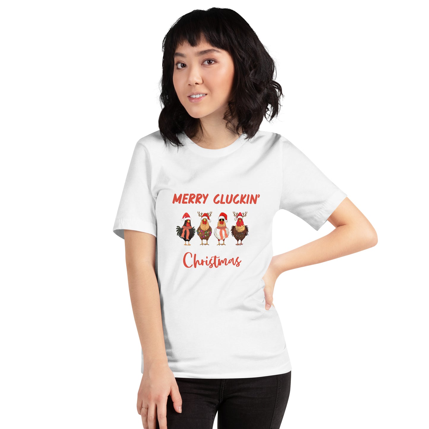 Merry Cluckin' Christmas Funny Chicken T-Shirt - Bella + Canvas-Unisex