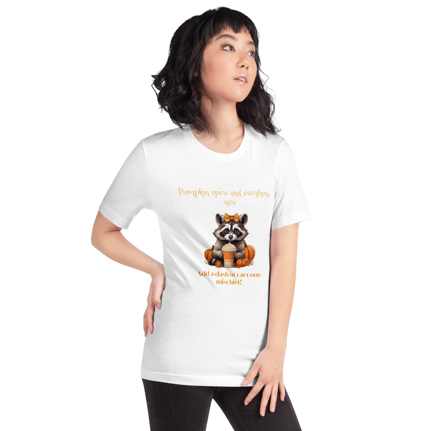 Cozy Bella + Canvas Autumn T-Shirt - Pumpkin Spice & Raccoon Mischief Design, Perfect Fall Tee