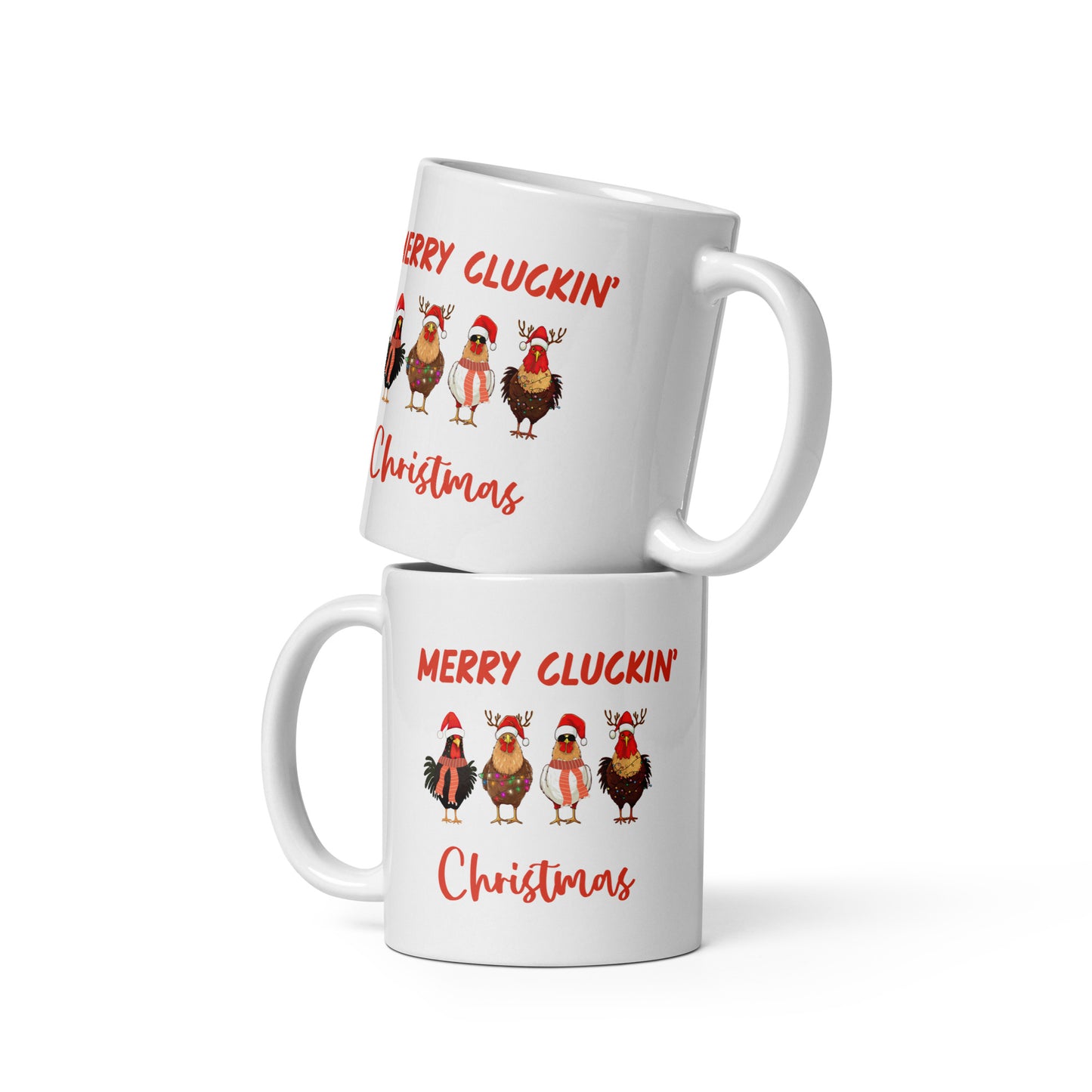 Merry Cluckin' Christmas Ceramic Coffee Mug, Adorable Holiday Chicken Print in 11oz or 15oz Sizes