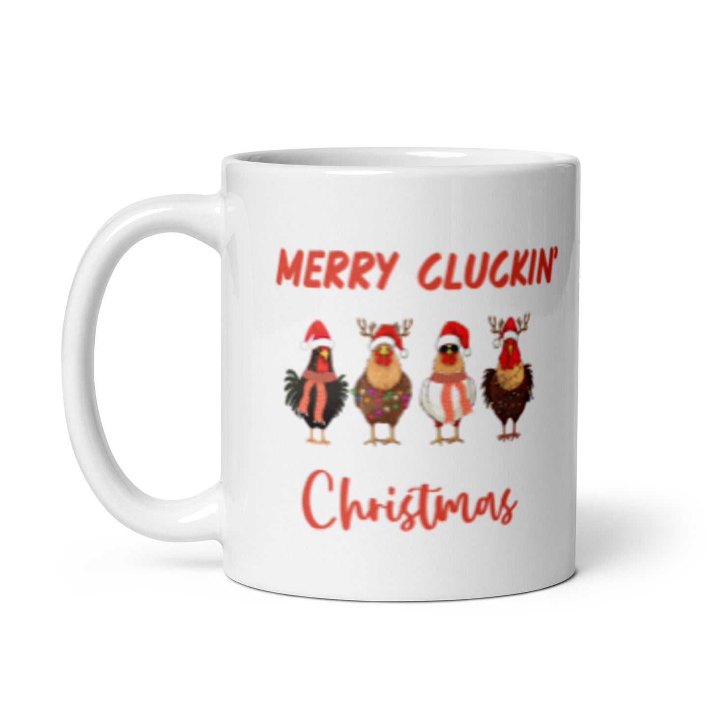 Merry Cluckin' Christmas Ceramic Coffee Mug, Adorable Holiday Chicken Print in 11oz or 15oz Sizes