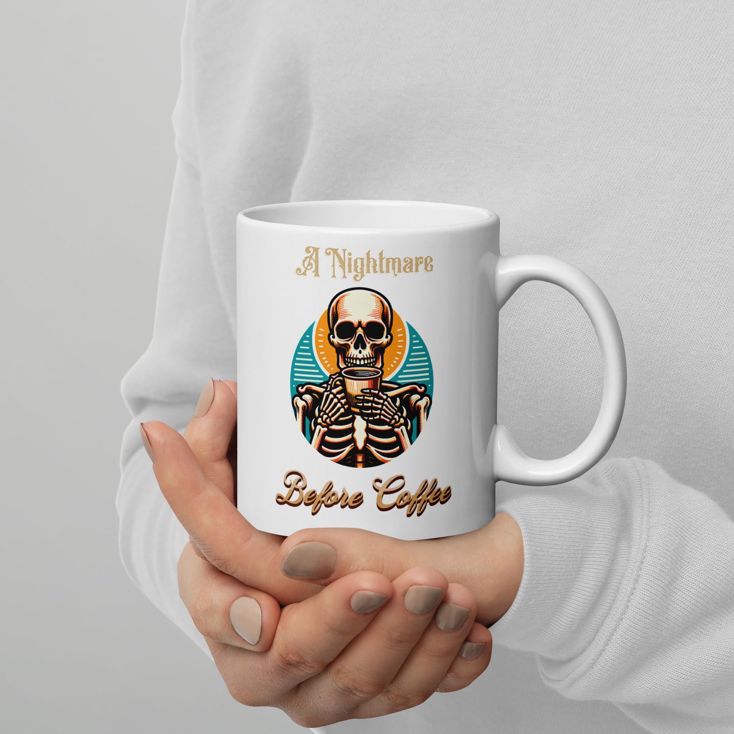 A Nightmare Before Coffee Skeleton Ceramic Coffee Mug, coffee lover, coffee lover gift, Skeleton Mug