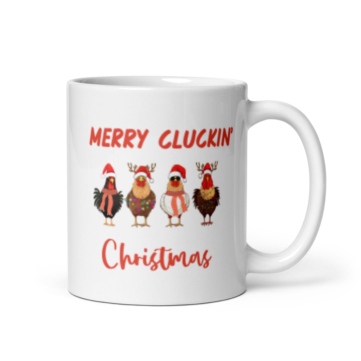 Merry Cluckin' Christmas Ceramic Coffee Mug, Adorable Holiday Chicken Print in 11oz or 15oz Sizes