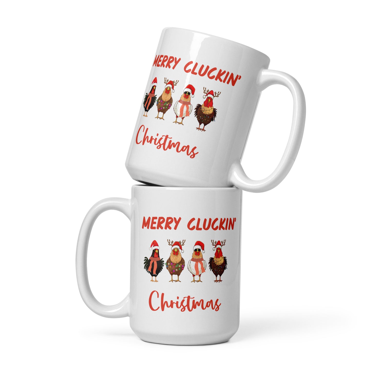 Merry Cluckin' Christmas Ceramic Coffee Mug, Adorable Holiday Chicken Print in 11oz or 15oz Sizes