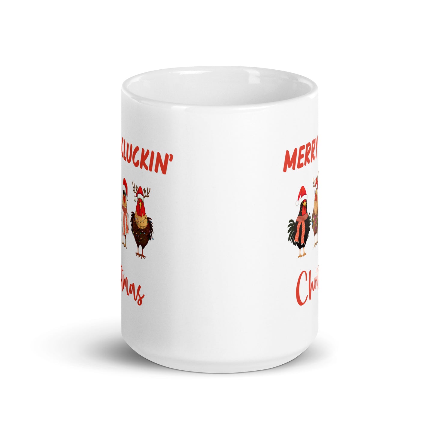 Merry Cluckin' Christmas Ceramic Coffee Mug, Adorable Holiday Chicken Print in 11oz or 15oz Sizes